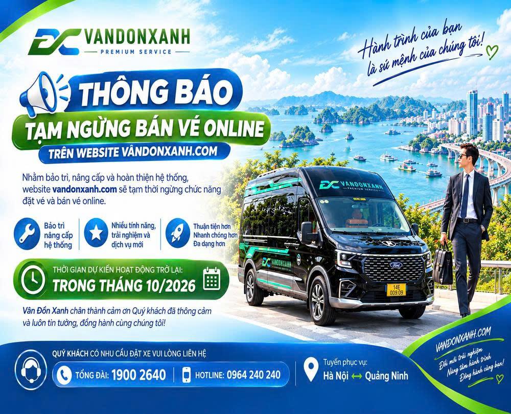T/B: TẠM NGỪNG ĐẶT CHỖ TRÊN WEBSITE VÂN ĐỒN XANH